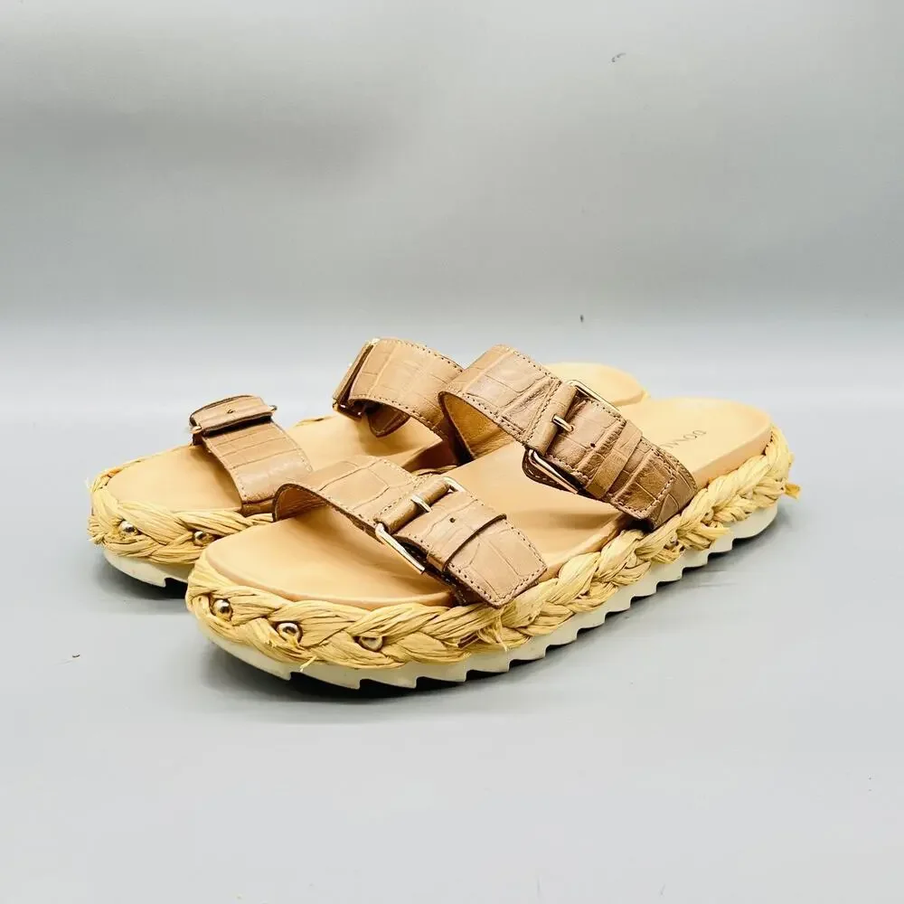 Donald Pliner Sandals Womens 9 Beige Leather Larabee Espadrille Buckle Shoes
